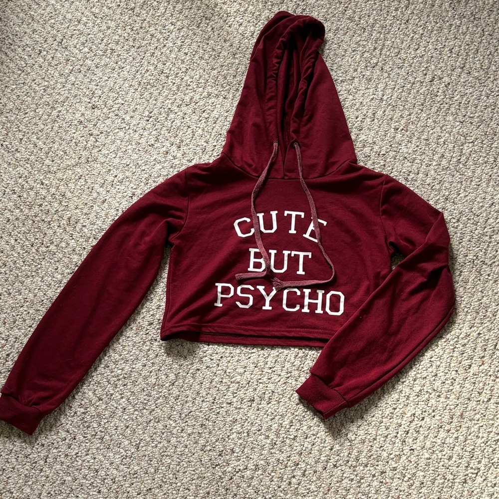 Maroon Cropped Hoodie with Slogan